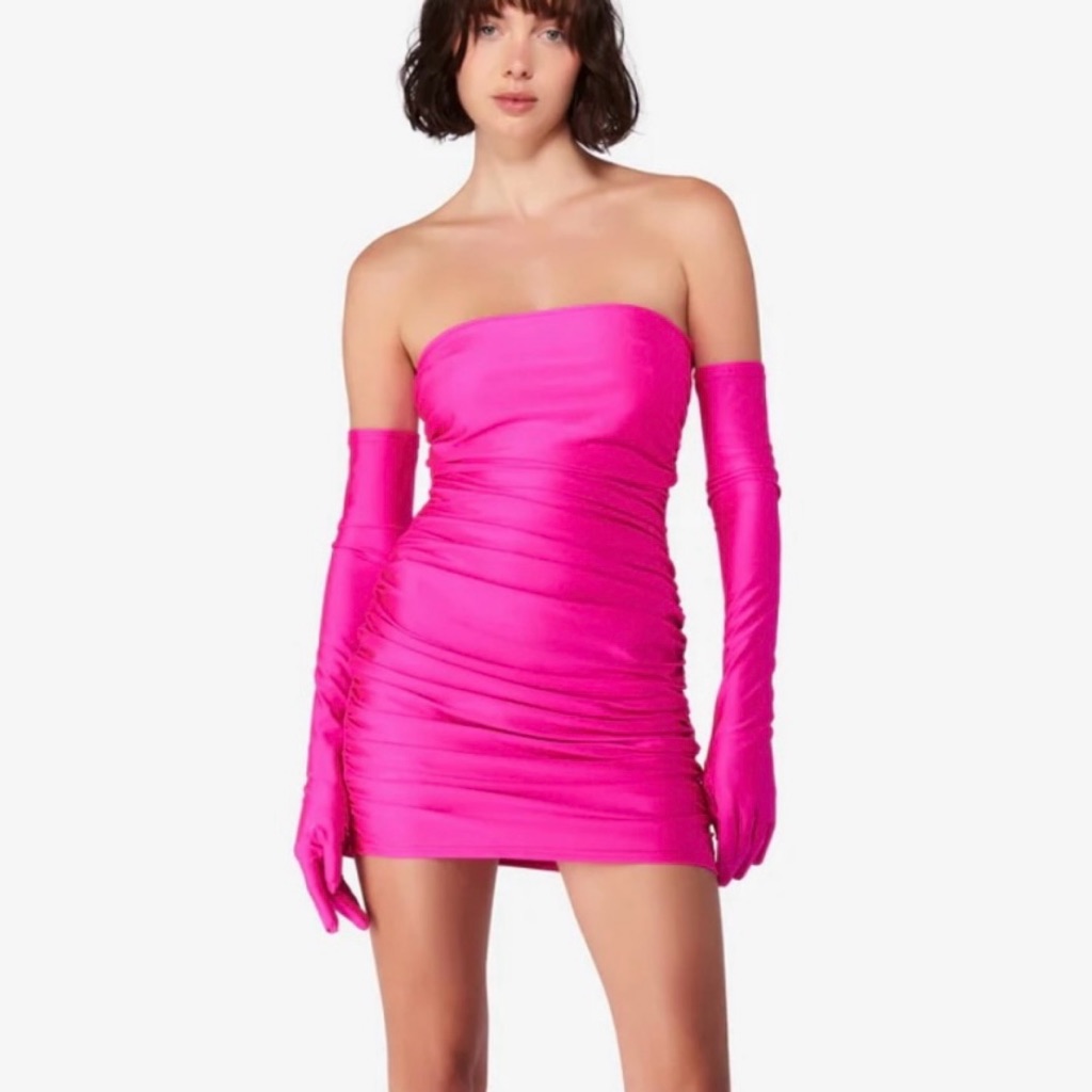 Hot Pink Strapless Dress With Gloves
